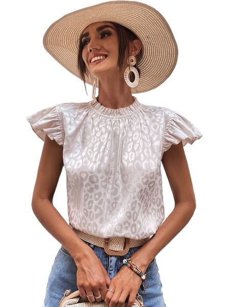

leopard print butterfly sleeve l8oo#, White