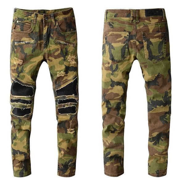 

2022 jeans for man designer skinny fit rip skull slim biker mens denim distress cult rapper street plus size camouflage hip hop curvy long s, Blue