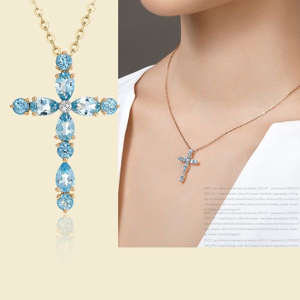 

fashion 18k cross pendant necklace for women gold color cubic zirconia blue crystal stone necklaces & pendants wedding jewelry, Silver