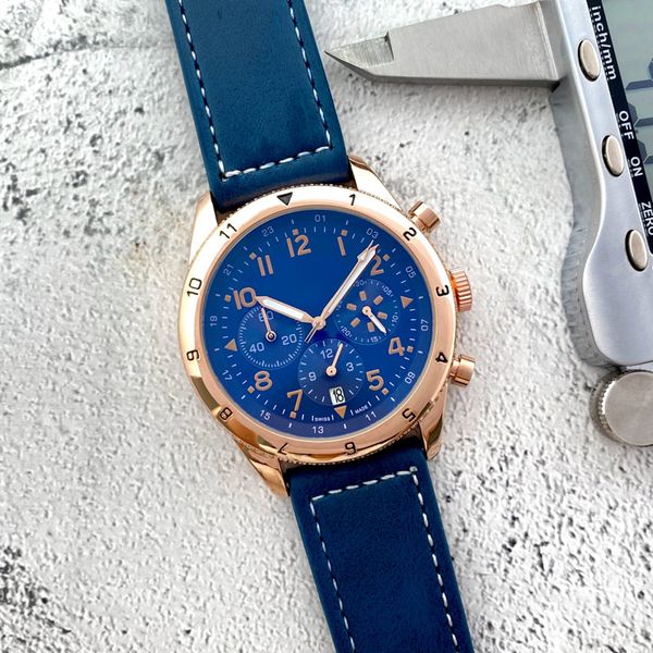

fashion luxury mens watches brand designer chronograph men watch leather strap gold wristwatches for men's christmas birthday father&#0, Slivery;brown