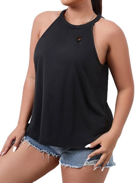 

plus solid ripped detail tank 60gy#, Black