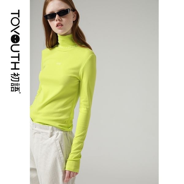 

toyouth autumn women basic bottoming tshirt turtleneck solid long sleeve tee shirts multicolor y200412, White