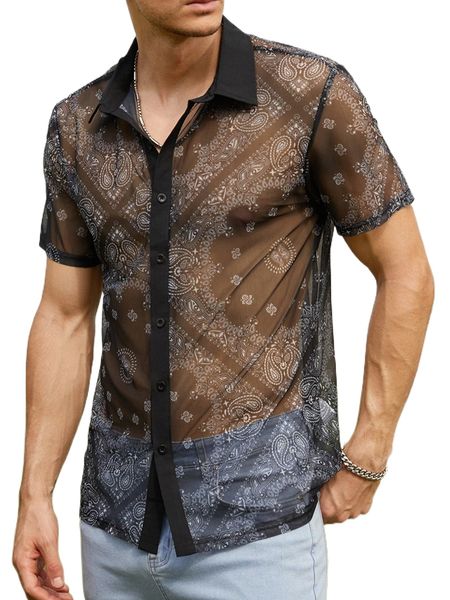 

men paisley scarf print mesh shirt q7nz#, White;black