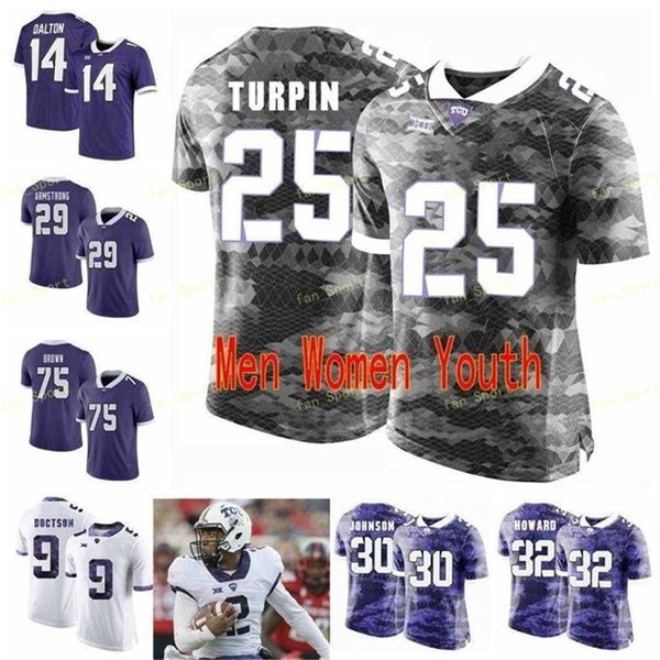 Thr Maglie NCAA College TCU Horned Frogs 33 Sewo Olonilua 5 LaDainian Tomlinson 9 Josh Doctson 2 Trevone Boykin Calcio personalizzato cucito