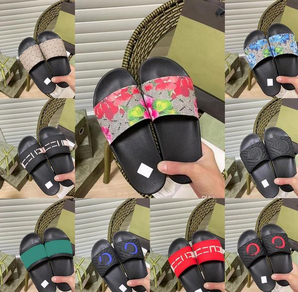 

men womens slippers designers classic womens sandal fashion luxury floral home slipper leather rubber flats sandals summer beach shoes, Black