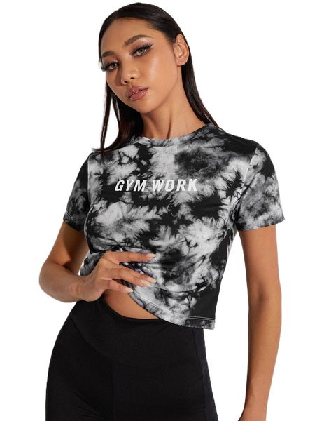 

letter graphic tie dye sports tee 66r4#, Gray