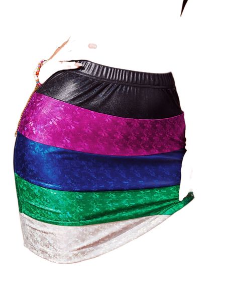 

elastic waist colorblock skirt m1gk#, Black
