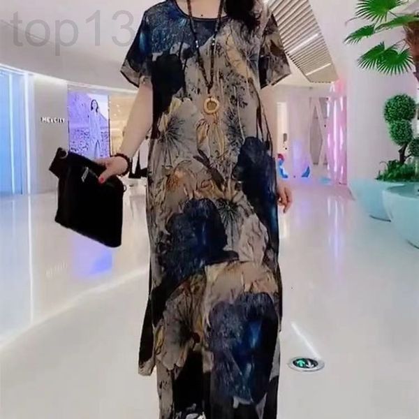 

women's tracksuits designer 2021 summer new fashion suit large temperament printed silk mulberry women's wide leg pants two-piece, Gray