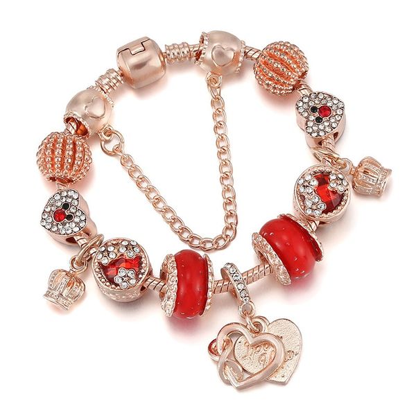 

new rose gold charm bracelets charms heart crown pendant five petals flower dangle for women original diy jewelry fit european charm bracele, Golden;silver