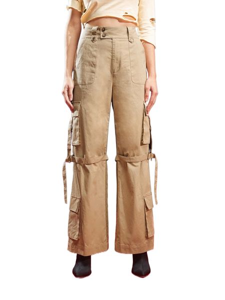 

x rl high waist buckle strap cargo pants 6609#, Black;white