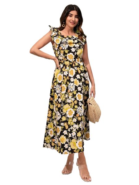 

modely floral print ruffle trim & skirt s4wy#, White