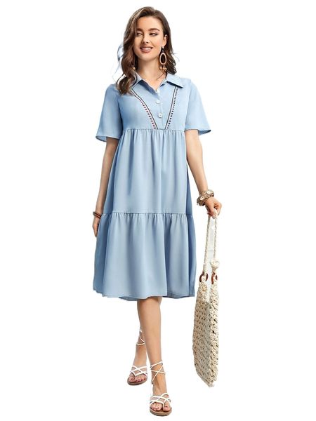 

embroidery ruffle hem smock dress x2dw#, Black;gray