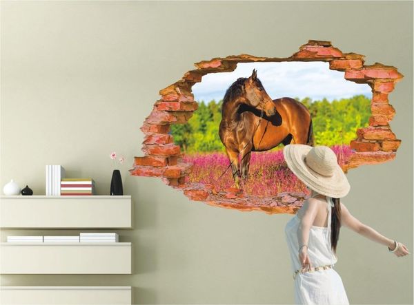 Adesivos de parede sangue e doce em pastagens adesivo de decalque 3d rachou o aplique de pôster de mural de arte de cavalos de cavalo