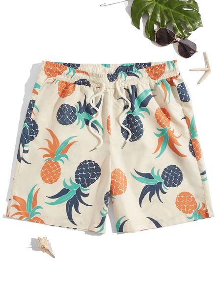 

men pineapple print drawstring waist shorts w4ce#, White;black