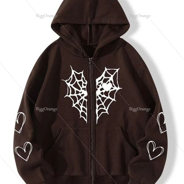 

spider web print hoodie women sweatshirt loose hoodie jacket fashion trend zip autumn casual jacket women clothes for teens 220720, Black