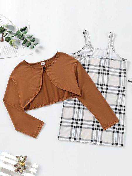 

girls high low & plaid cami dress she, White