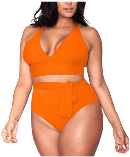

womens plus size swimsuit high waisted bikini tummy control halter swimwear bathing suit for beach w9vd#, White;black