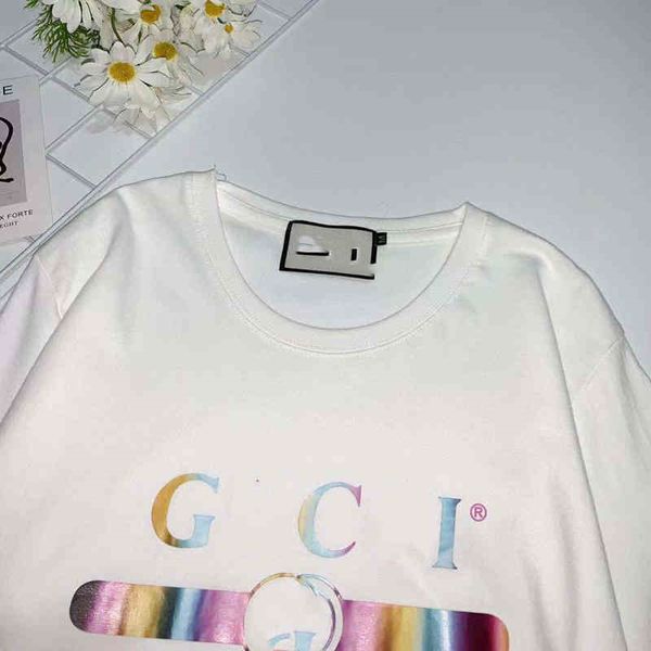 

summer explosion spring summer new loose letter belt printed short sleeve t-shirt for men and women fashion style, White