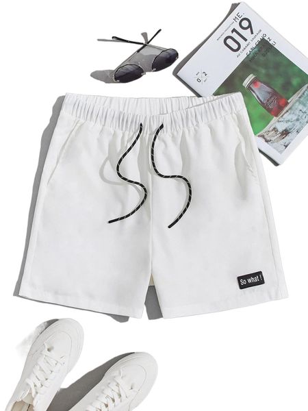 

men slogan patched detail drawstring waist shorts 40m1#, White;black