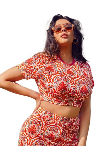 

plus allover print crop q01h#, Black