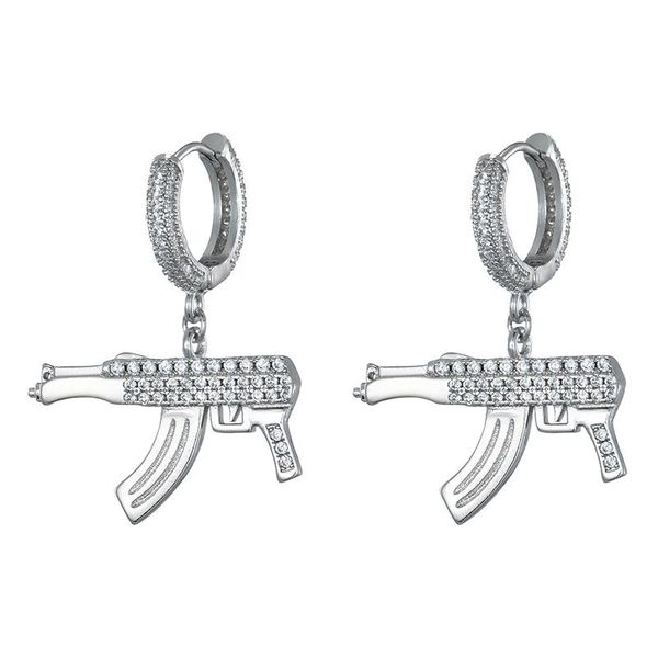 

dangle & chandelier hip hop 1pair iced zircon gun earring gold color micro paved + bling cz stone earrings for men jewelry, Silver