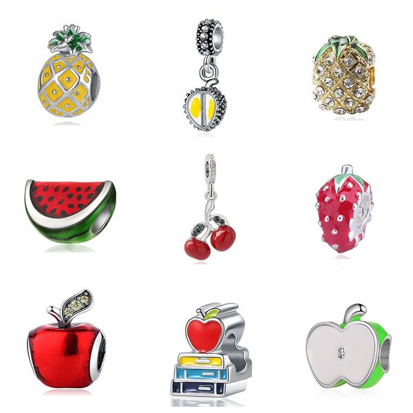 925 Charme de prata Mertes Dangle Loloh Fruit Fruit Apple Abacate Cherry Watermelon Bead Fit Pandora Charms Bracelet Diy Jóias Acessórias de jóias