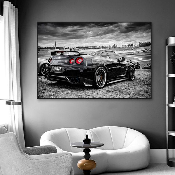 Cartaz de tela de carro esportivo de corrida Nissan GTR Supercar pintura de parede carros modernos imagens de arte para sala de estar decoração de casa sem moldura