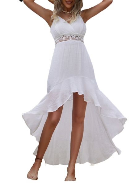 

contrast lace high low hem tie back cami dress 52bf#, Black;gray