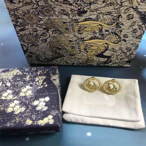 

design jewel ornament charm earring letter diamond circle pearl earrings brass earrings 925 silver needles, Golden