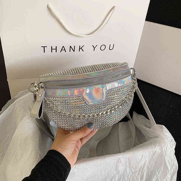 

diamond laser women fanny pack chain waist bag luxury shoulder crossbody chest sen designer handbags wallet female belt 220531