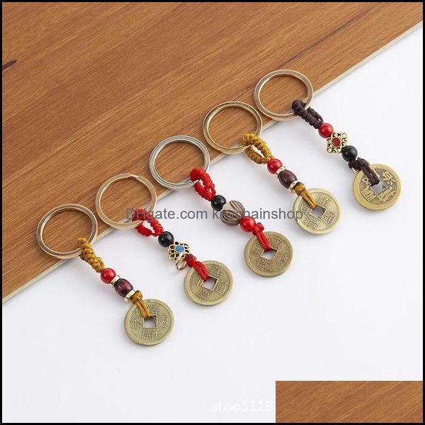 

key rings jewelry custom chains chinese knot alloy five emperor money chain small gift pendant creative keychain drop delivery dhkw5, Slivery;golden