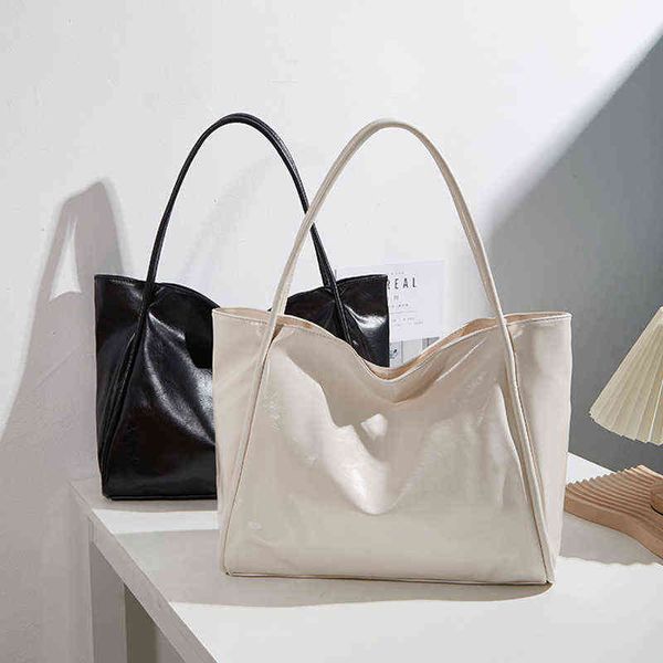 

evening bags glossy luxury soft pu leather women s tote 2022 solid color simple large capacity shoulder bag fashion casual lady 220420