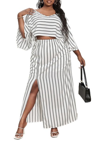 

sxy plus striped & split thigh skirt w4w0#, Black