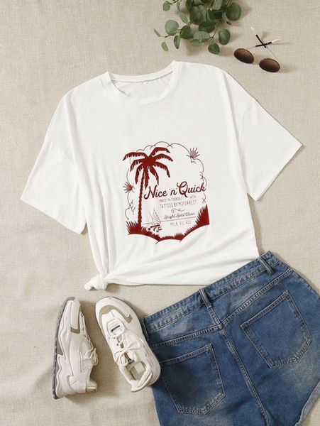 

plus coconut tree and slogan graphic tee o88x#, Black