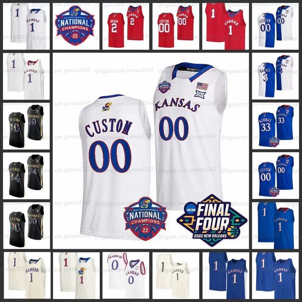 

custom 2022 ncaa final four 4 ku kansas jayhawks basketball jersey 5 kyle cuffe 30 ochai agbaji jersey 11 chris lykes 3 dajuan harris jr. 0, Black