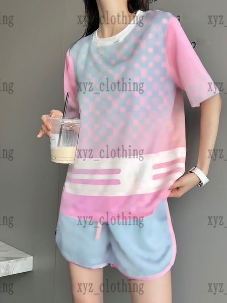 

22ss newly womens pants sets summer ladies tracksuits pink color t shirtsshorts pink gradient print t-shirts designer shorts high-end sun pr, White
