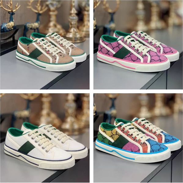 

50%off 2022 new men designers tennis casual shoes canvas shoe washed jacquard denim women rubber sole embroidered vintage sneakers with box, Black