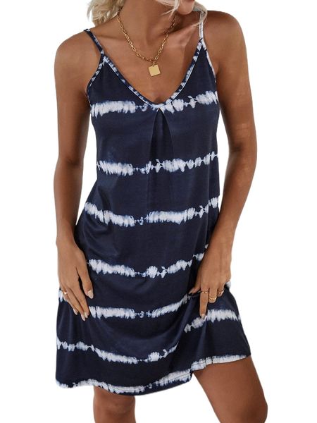 

tie dye plicated detail cami dress e2lj#, Black;gray