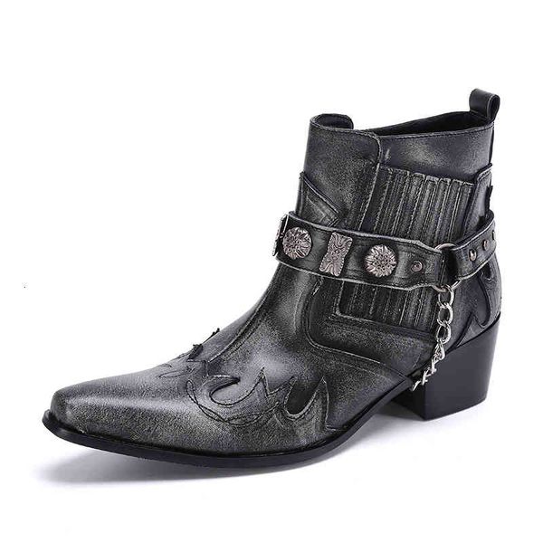 

boots cowhide men's boots british style winter autumn breathable martin high motorcycle brand shoes, Black