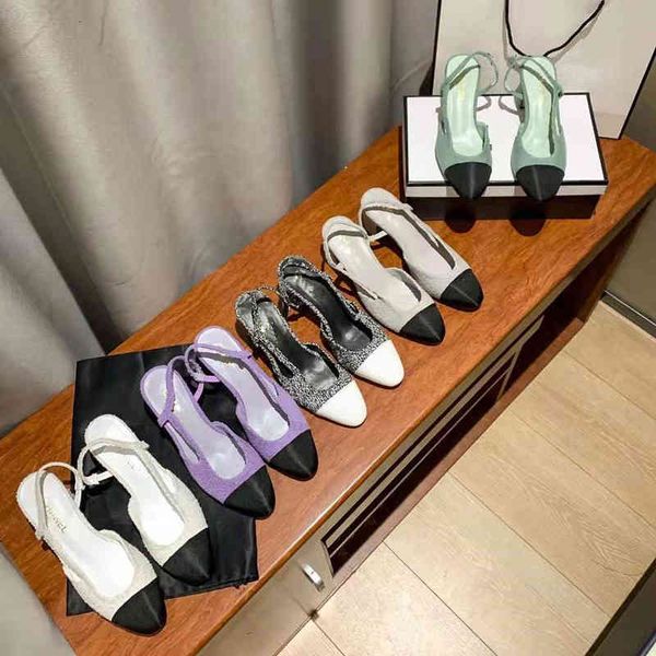 

sandals xiaoxiangjia color matching thick heel baotou back empty sandals french leather high heels women's shoes 2i76, Black