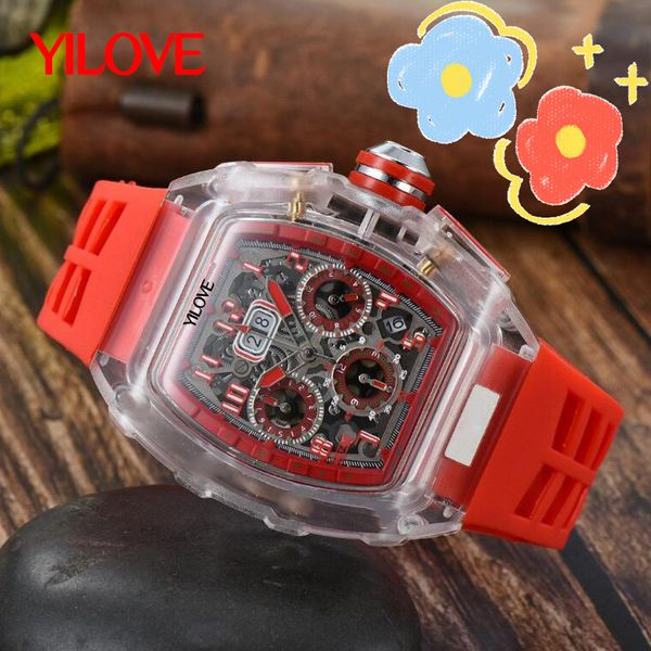 43 mm Quarzwerk, junge Herrenuhr, Outdoor-Sport, Lauf, Gummi-Armband, sturzsicher, Kalender, Multifunktions-Chronograph, leuchtende Armbanduhr