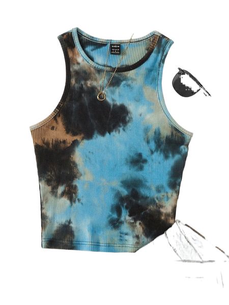

rib-knit tie dye tank s80d#, White