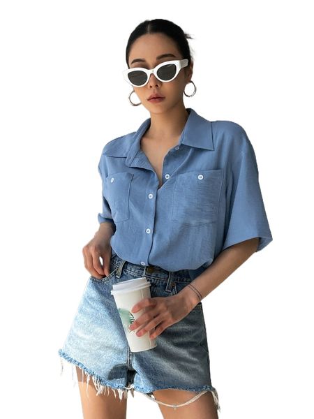 

dazy dual pocket button front blouse x8z1#, White