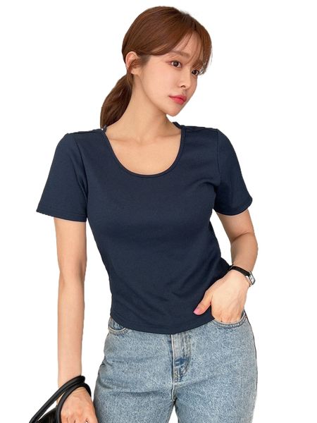 

dazy cut out back solid tee b89b#, White