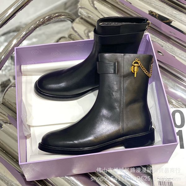 

boots martin boots women's shoes british style autumn thick soled early short spring single metal chain, Black