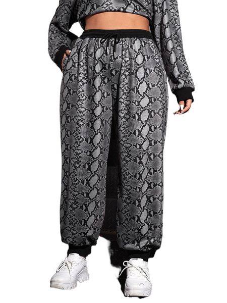 

x ana m designs plus drawstring waist snakeskin print sweatpants e7uh#, Black