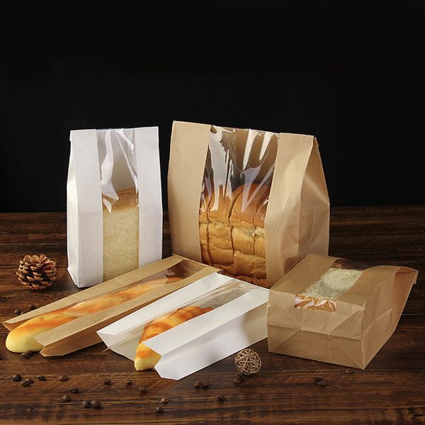 50 stücke Brot Verpackung Lebensmittel Öl-proof Verpackung Taschen Mit Fenster Brot Toast Frühstück Kraft Papier Tasche Lagerung Taschen