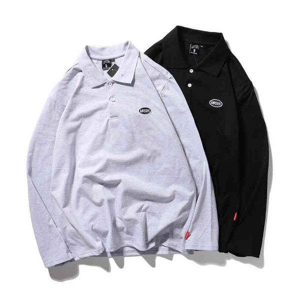 

lapel solid color couple long sleeve polo shirt for boys and korean students, Black