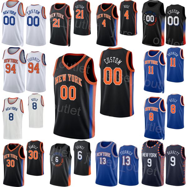 

print edition basketball city earned derrick rose jersey 4 evan fournier 13 mitchell robinson 23 immanuel quickley 5 julius randle 30 rj bar, Black;red
