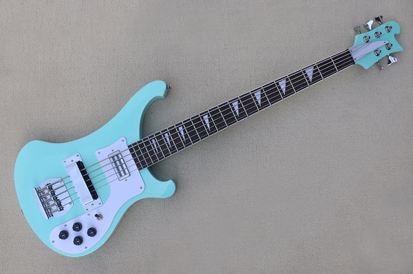 

factory custom light green 5 string electric bass guitar with white pickguard rosewood fingerboard chrome hardwares offer customized